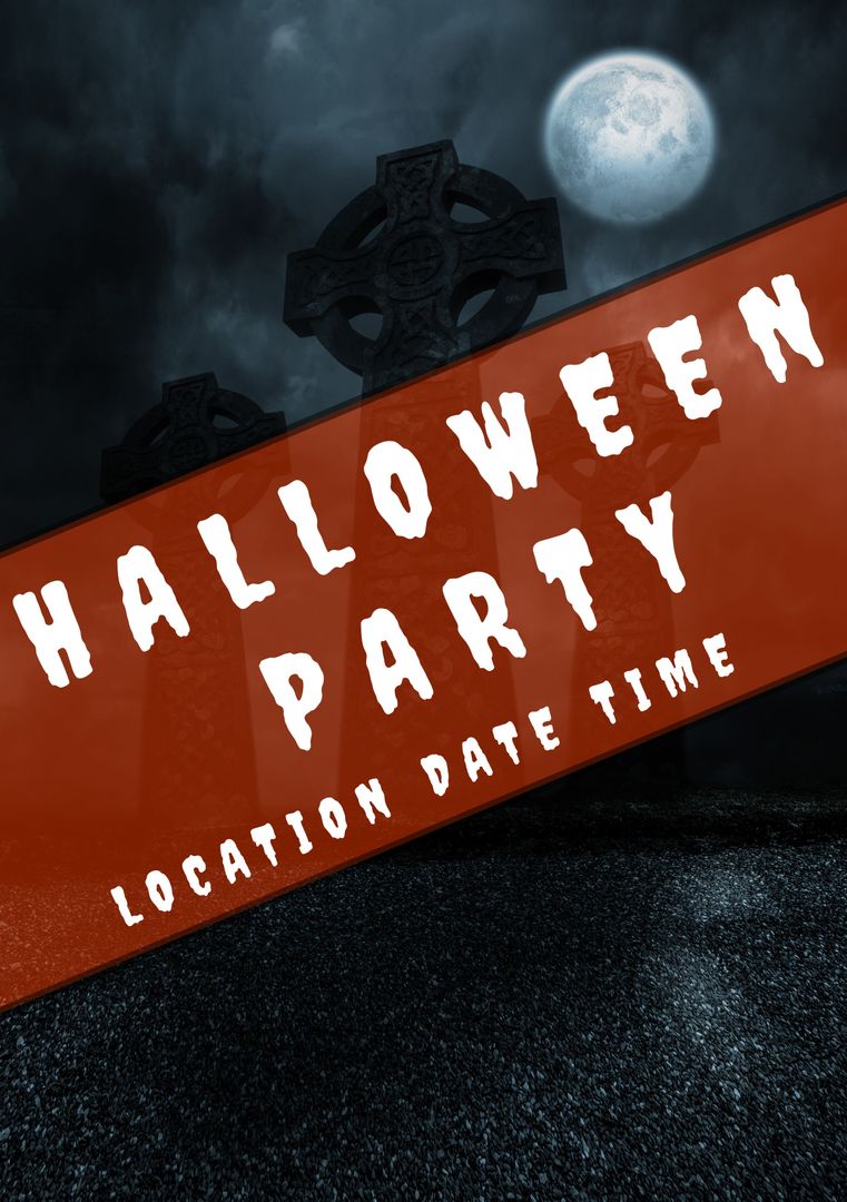 Spooky Halloween Party Banner with Moonlit Background