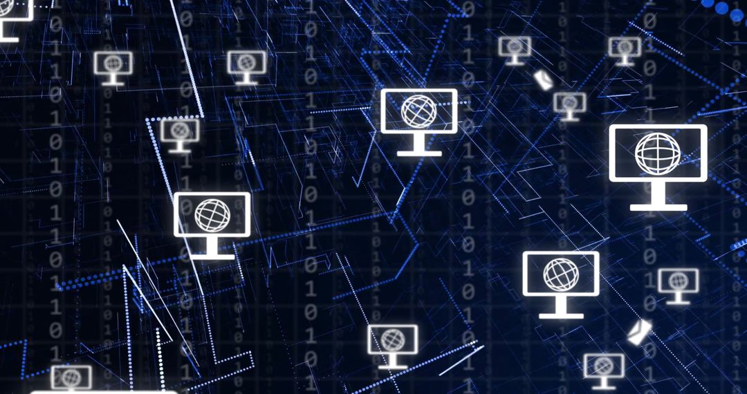 Digital Network Icons with Data Overlay on Technology Background