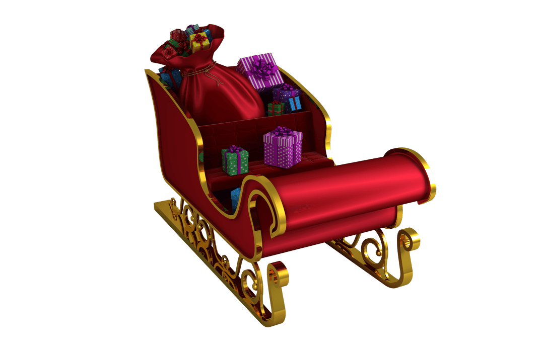 Shiny Red and Gold Transparent Santa Sleigh Filled with Gifts