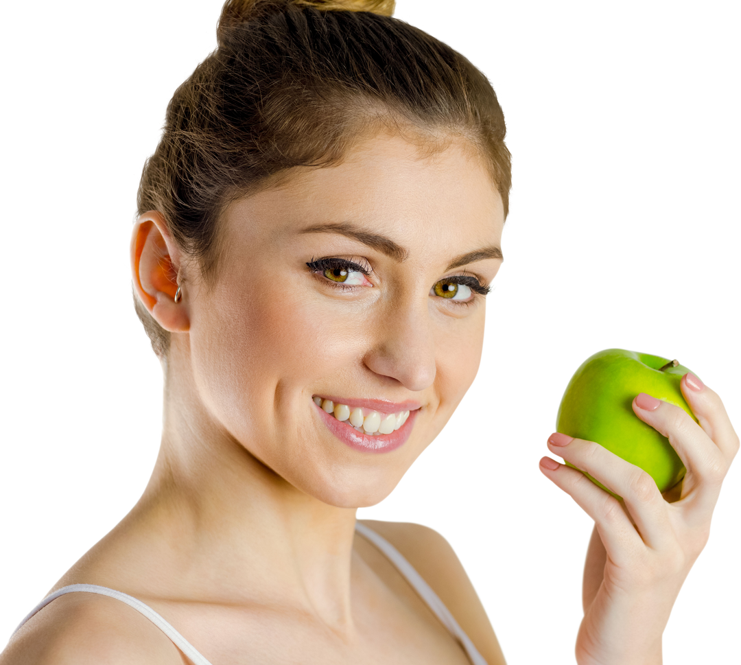 Young Woman Holding Green Apple Smiling Transparent Background - Download Free Stock Images Pikwizard.com