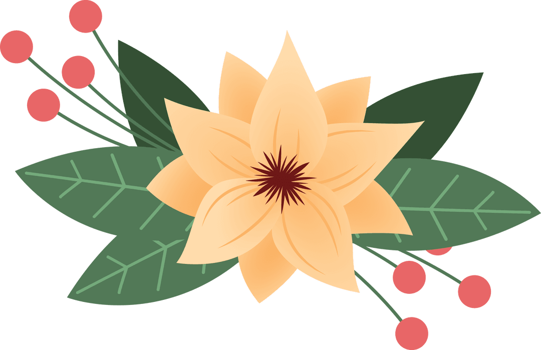 Transparent Floral Composition with Orange Flower and Red Berries