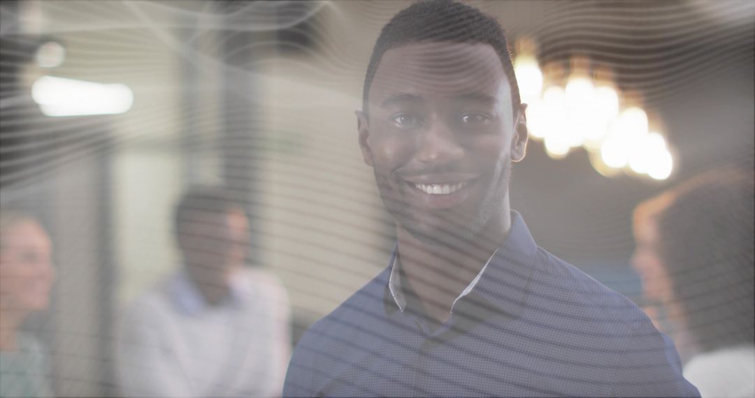 Confident Professional Smiling in Modern Coworking Environment