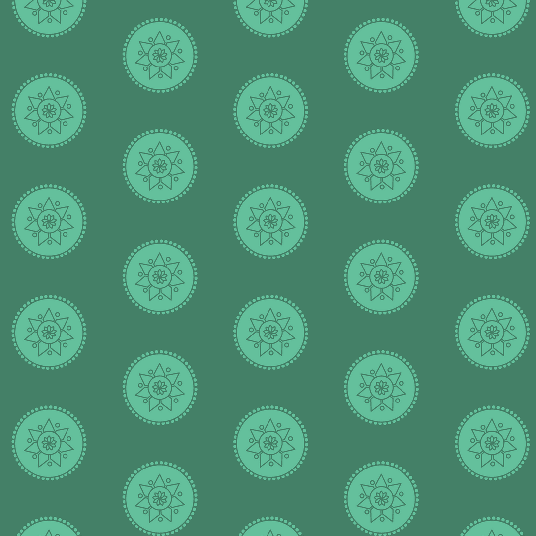 Seamless Green Rosette Pattern on Transparent Background