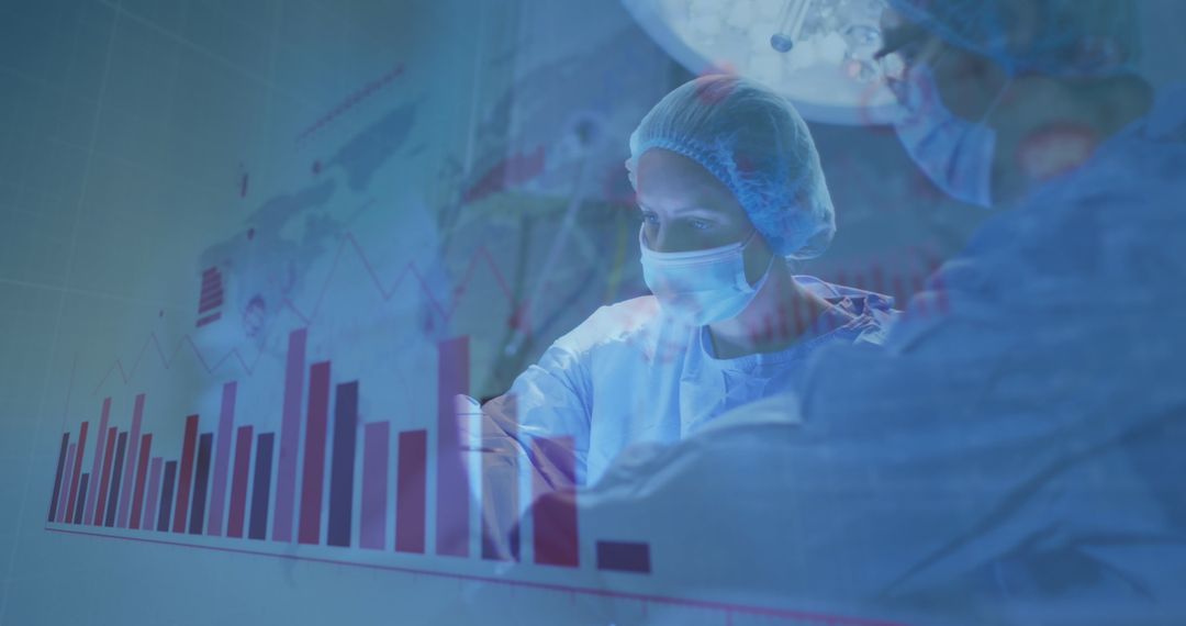 Surgeons Operating with Data Graph Overlay Reflects Modern Healthcare