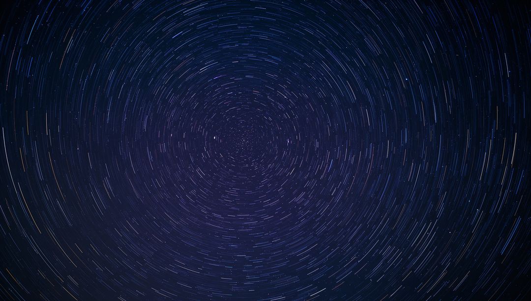 Concentric Star Trails Circling North Celestial Pole with Bright Polaris, Long-Exposure Night Sky