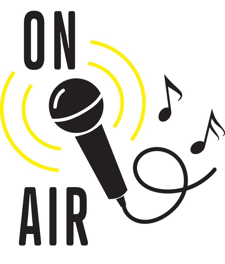 Activated Microphone with Music Notes on Transparent Background