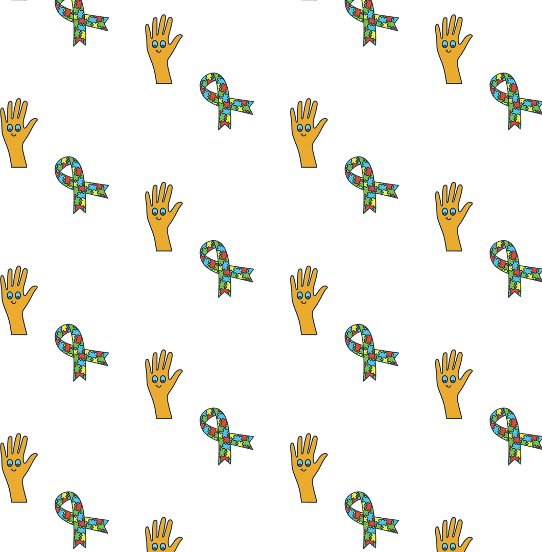 Autism Awareness Hands and Puzzle Ribbons on Transparent Background