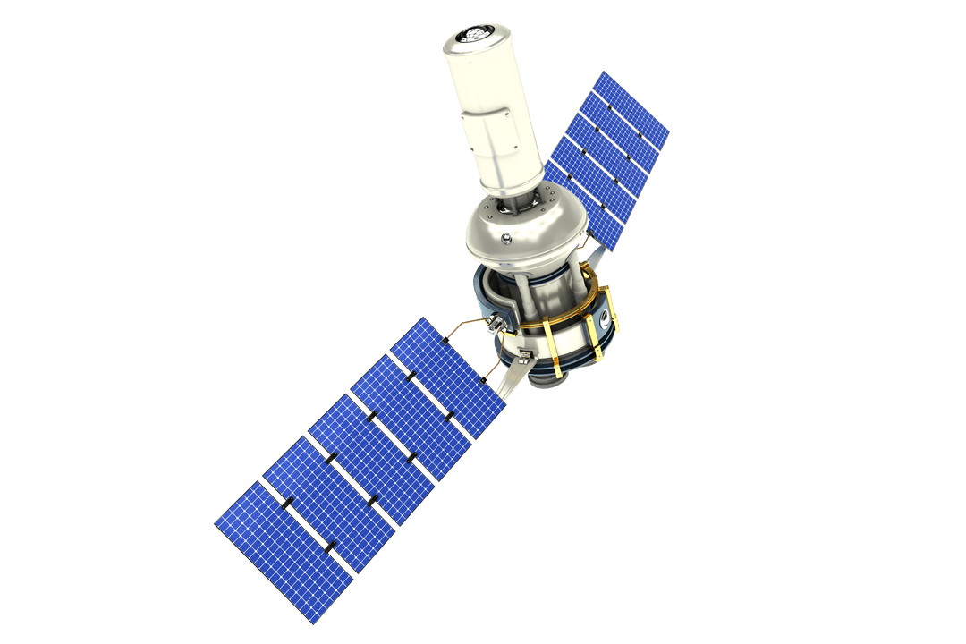 3D Render of Modern Solar Satellite on Transparent Background