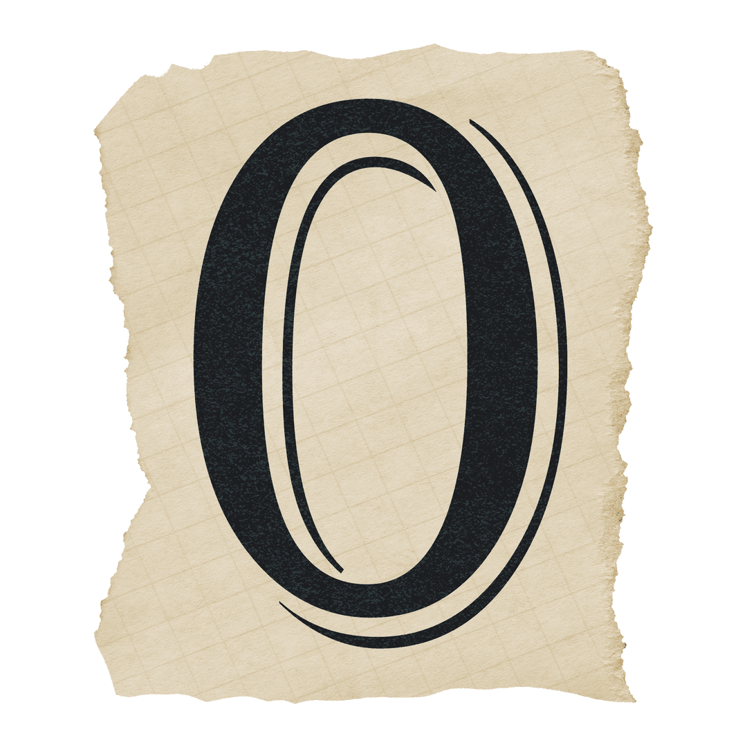 Transparent Stylized Zero on Torn Beige Grid Paper Design