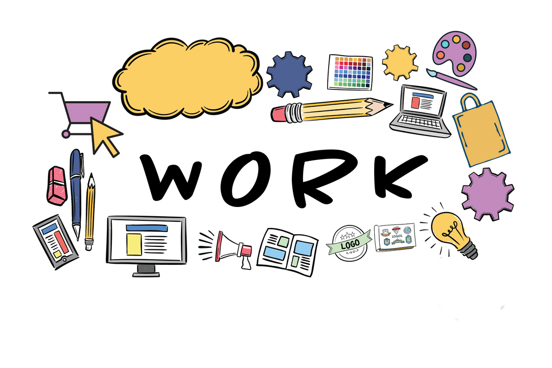 Digital Illustration of Business Icons on Transparent Background