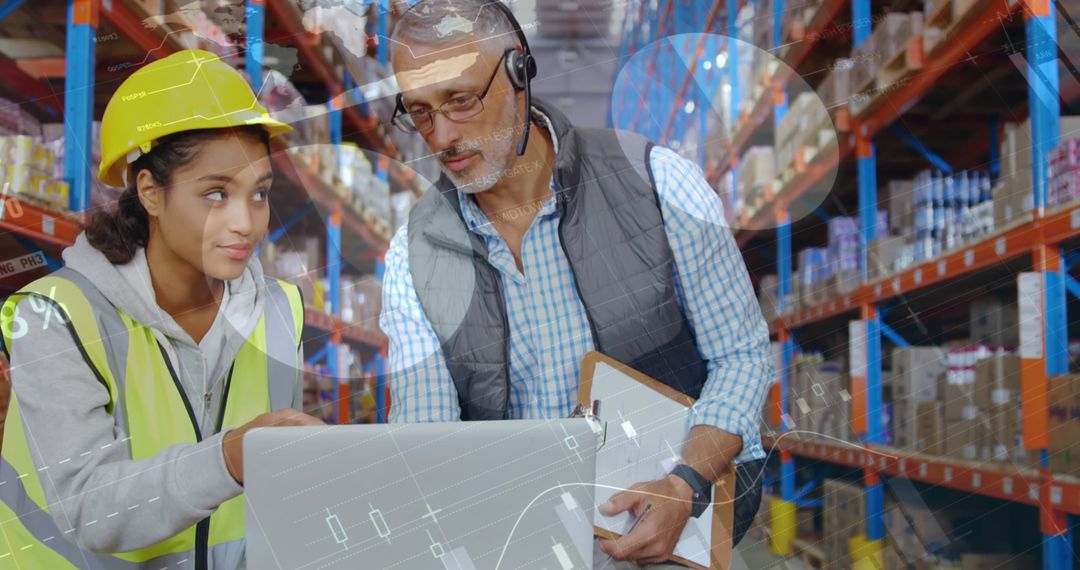 Warehouse Workers with Clipboard and Tablet in Dynamic Logistics Environment - Free Images, Stock Photos and Pictures on Pikwizard.com