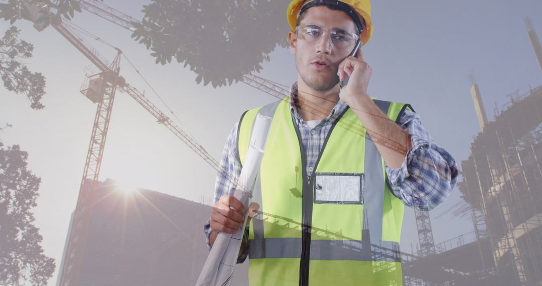 Construction Engineer Discussing Project on Smartphone