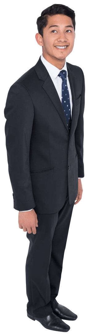 Smiling Asian Businessman in Black Suit on Transparent Background
