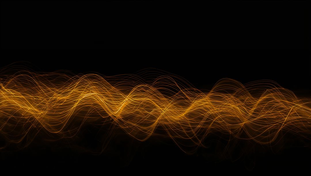 Golden Light Wave Motion Abstract Background with Glowing Amber Trails and Neon Knots