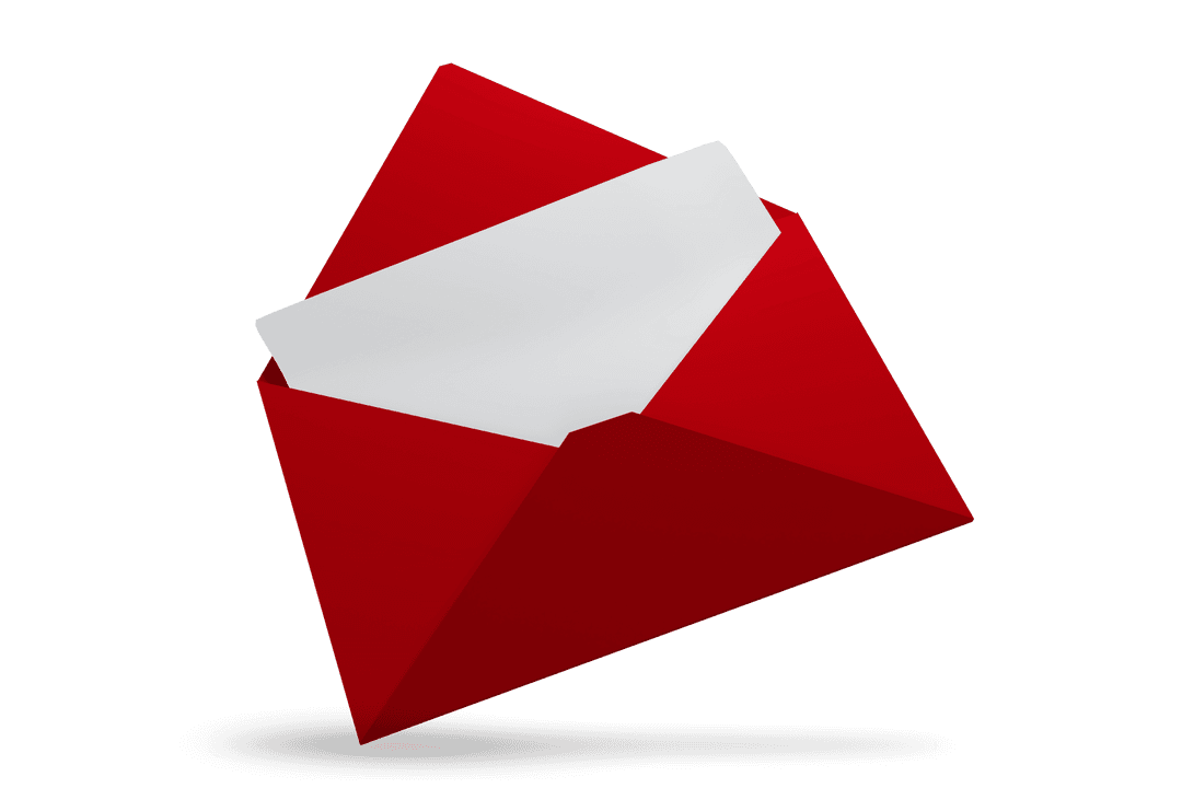 Red Envelope Open with Letter on Transparent Background
