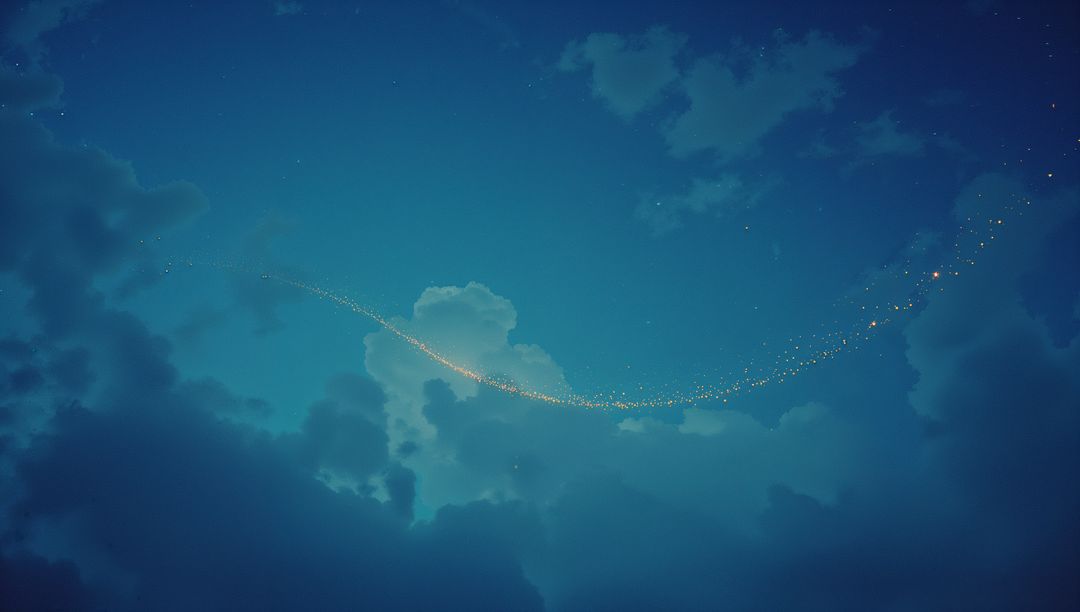 Magical Golden Light in Twilight Sky with Clouds and Stars