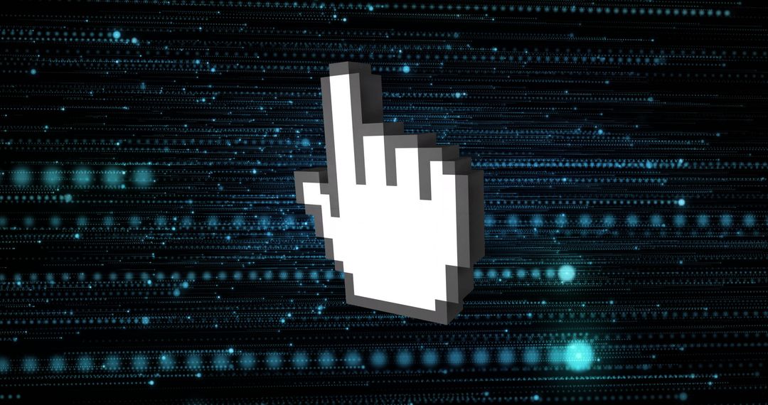 Pixel Hand Cursor Interacting with Digital Network