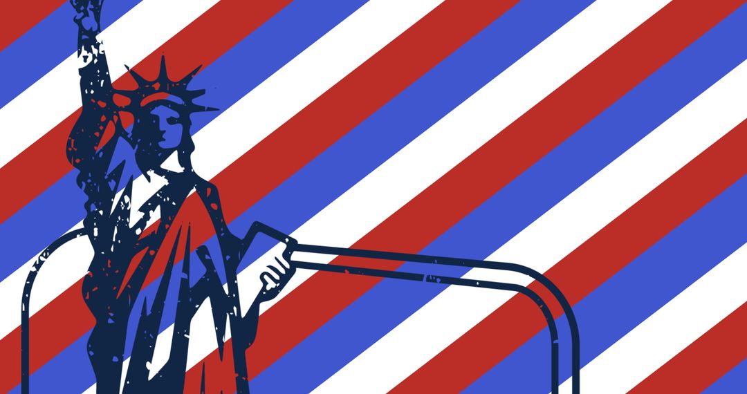 Abstract Patriotic Illustration of Statue of Liberty on Striped Background - Free Images, Stock Photos and Pictures on Pikwizard.com