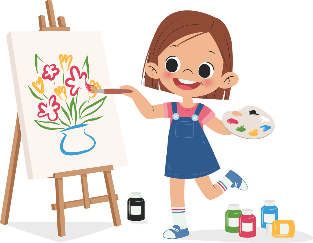 Girl Painting on Easel Vector Transparent Background