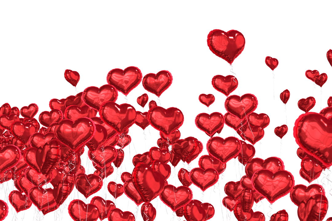 Floating Red Heart Balloons On Transparent Background