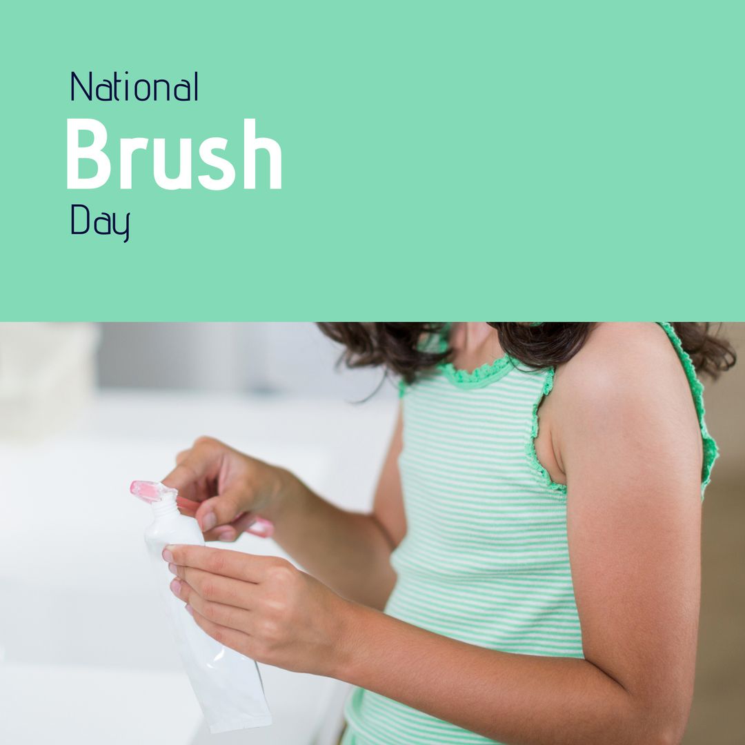 National Brush Day concept with young girl cleaning teeth - Download Free Stock Templates Pikwizard.com