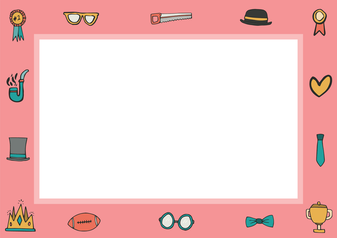 Transparent Blank Frame with Retro Style Doodles on Coral Background