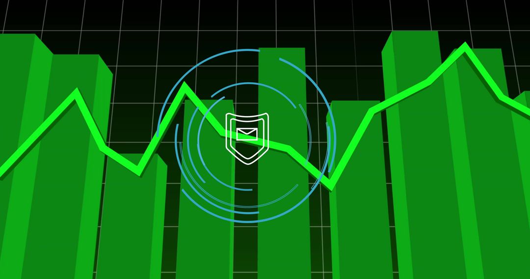 Cybersecurity Shield with Graph and Line Chart Symbolism