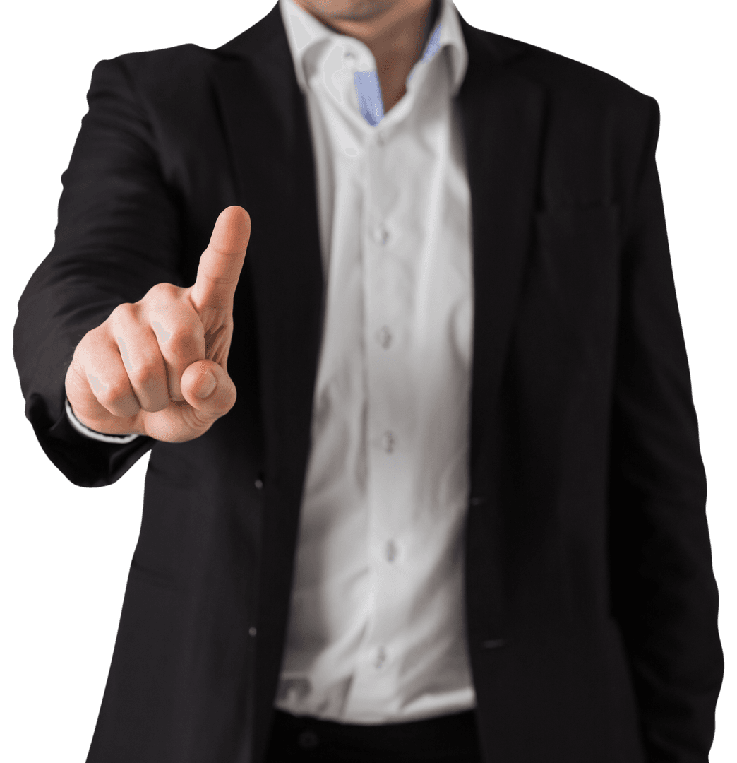 Businessman Pointing Finger Wearing Suit Transparent Background