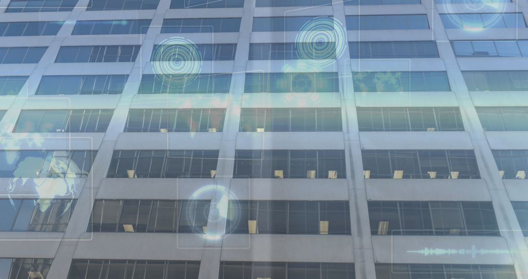 Digital Data Overlay on Modern Glass Building