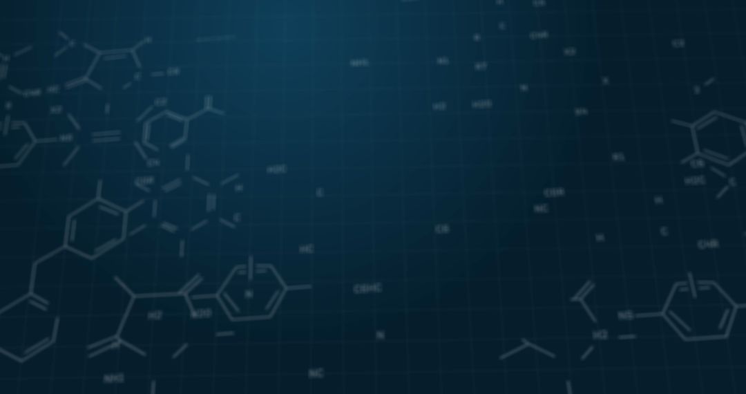 Dynamic Chemical Formulas on Dark Blue Grid Background