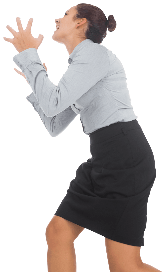 Stressed Businesswoman Shouting on Transparent Background
