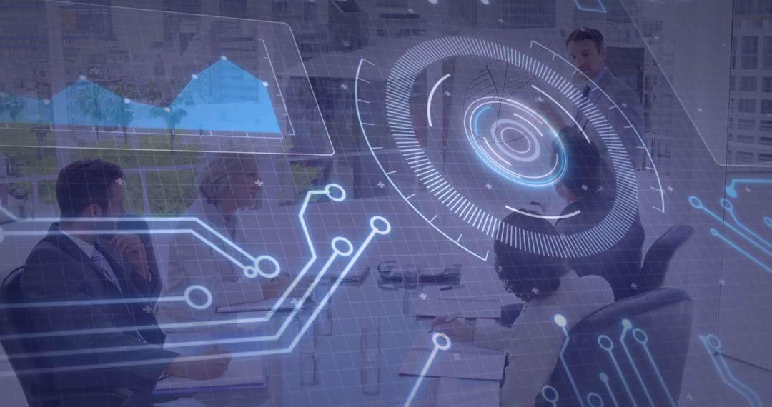 Innovative Business Meeting with Holographic Data Visualization