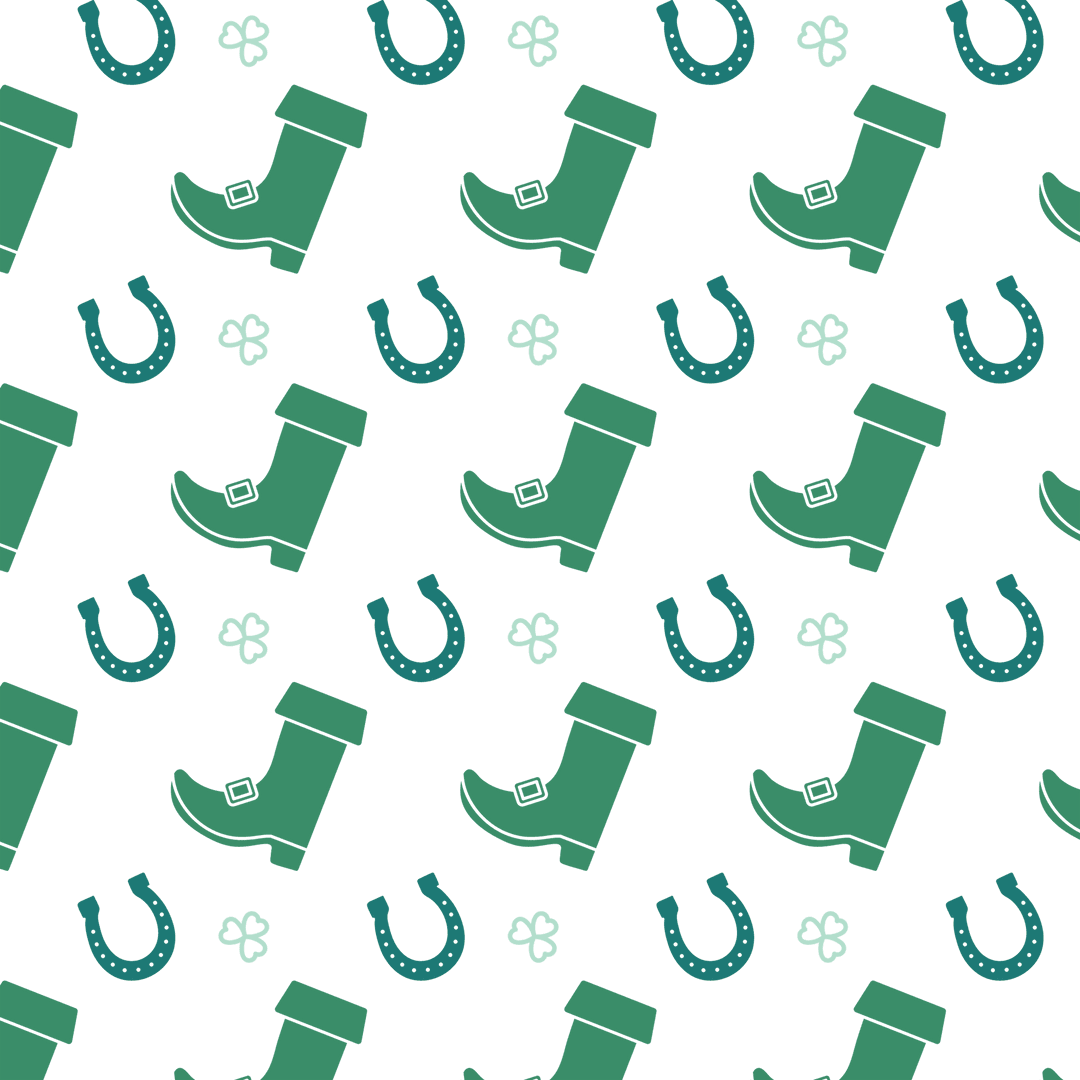 Rustic Green Cowgirl Boots and Horseshoes Pattern on Transparent Background
