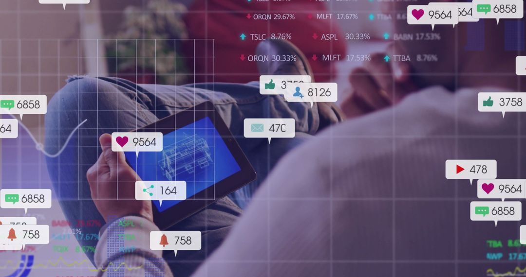 Relaxed Man Checking Social Media Analytics on Tablet