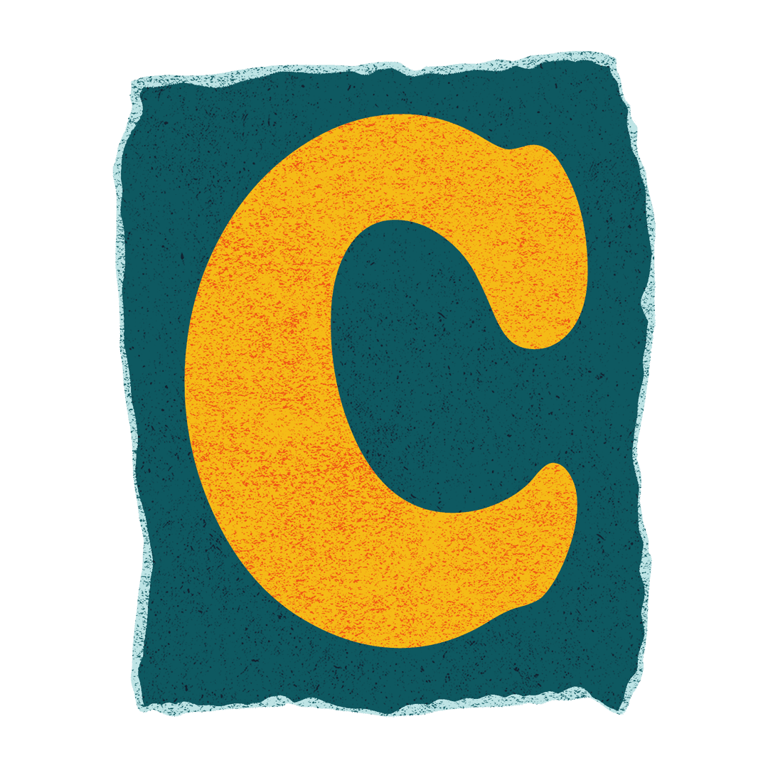 Textured Yellow-Orange C on Transparent Teal Design