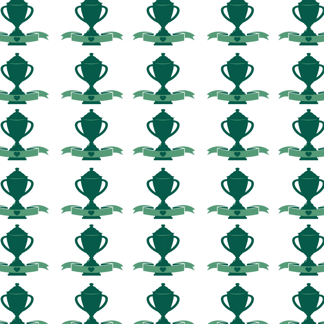 Green Trophies with Heart Motif on Transparent Background