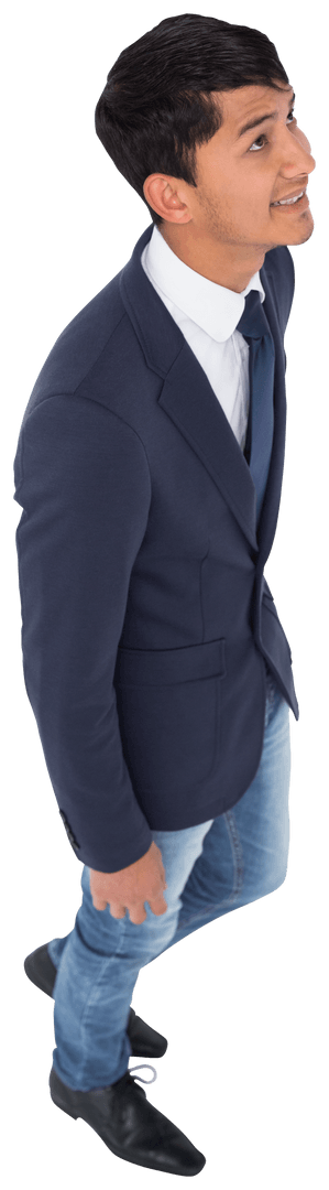 Happy Businessman Observing Above on Transparent Background