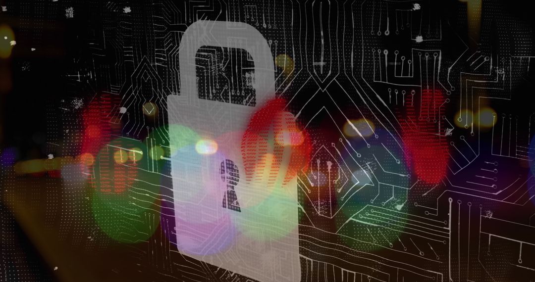 Digital Security Padlock with Circuit Board and City Lights