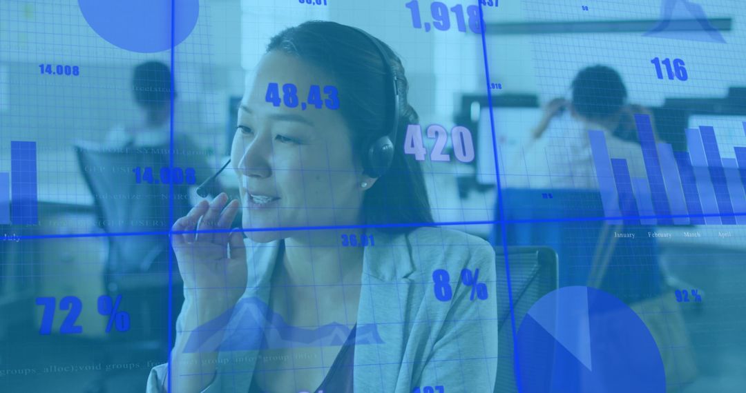 Businesswoman Managing Financial Data and Analytics in Modern Office