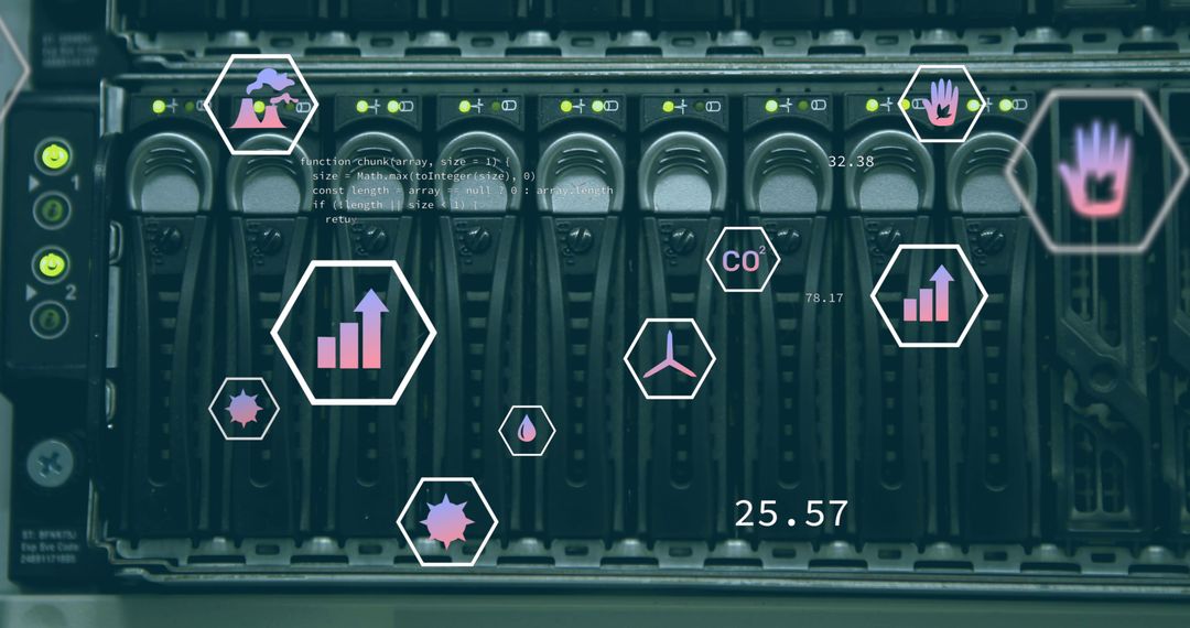 Digital Interface with Data Icons Over Server Network