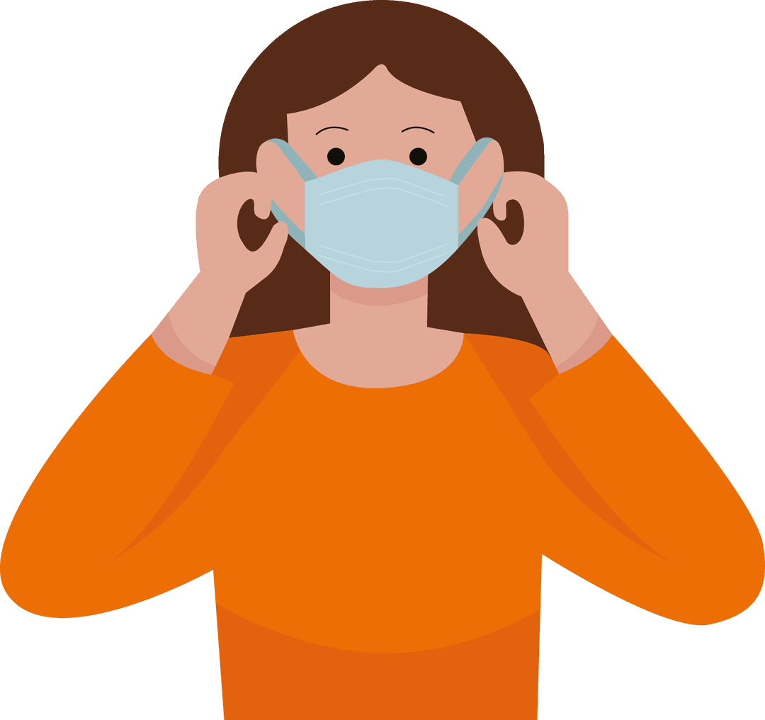 Caucasian Woman Wearing Face Mask on Transparent Background