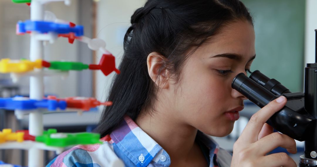 Young Female Scientist Using Microscope in Laboratory Class - Free Images, Stock Photos and Pictures on Pikwizard.com