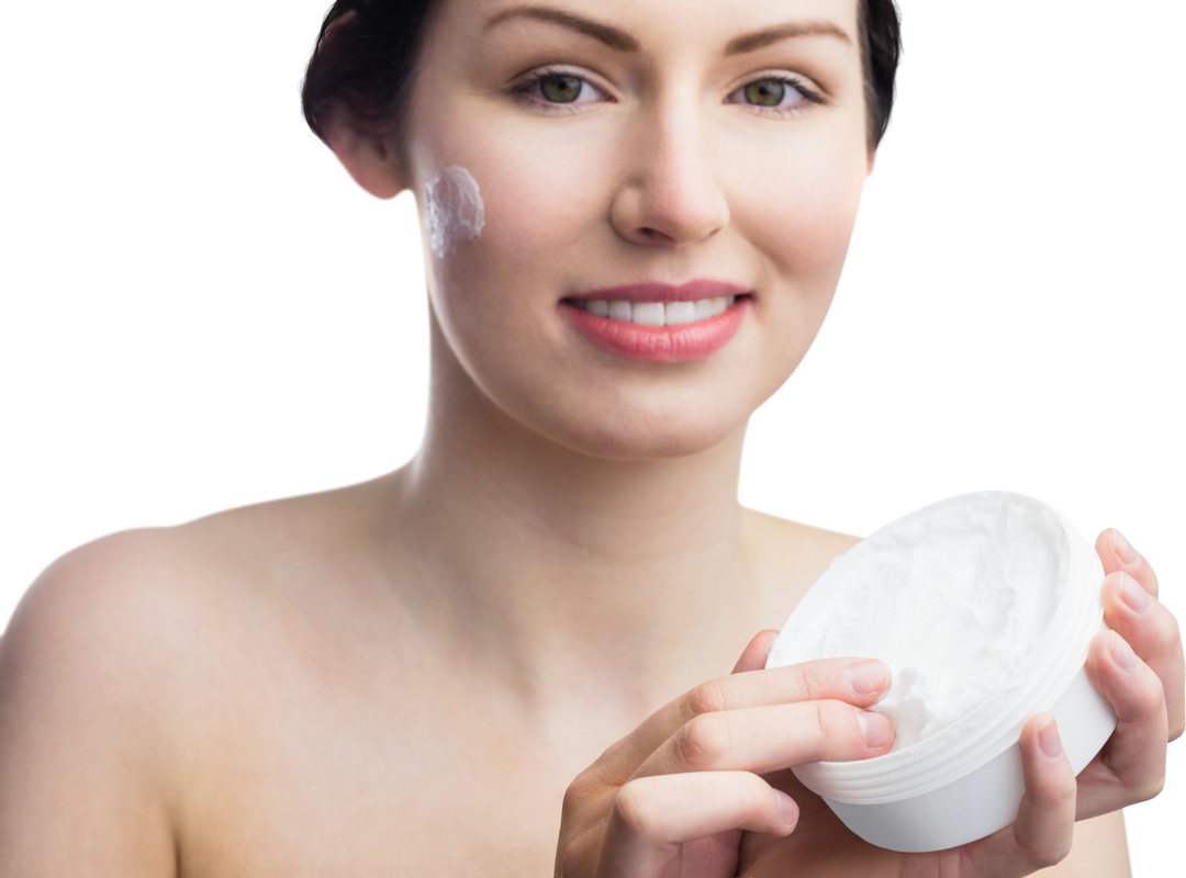 Woman with Clear Skin Applying Cream from Jar in Studio - Download Free Stock Images Pikwizard.com