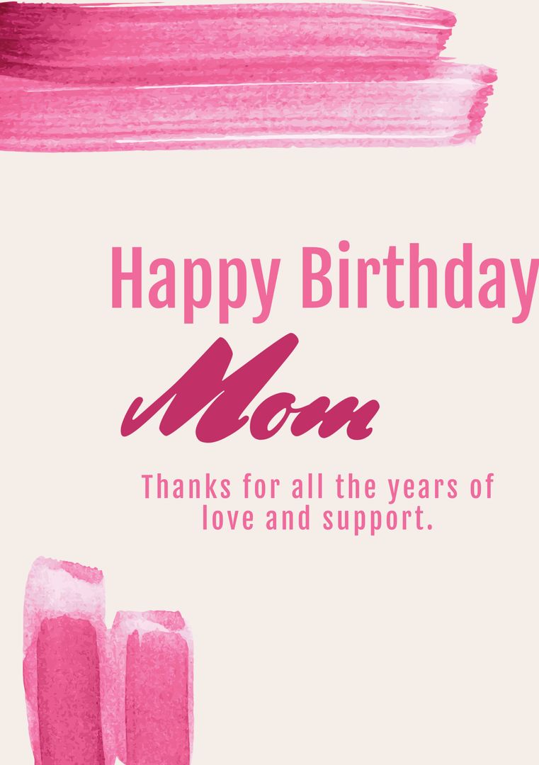 Heartfelt Pink Brush Strokes Birthday Card for Mom - Download Free Stock Templates Pikwizard.com