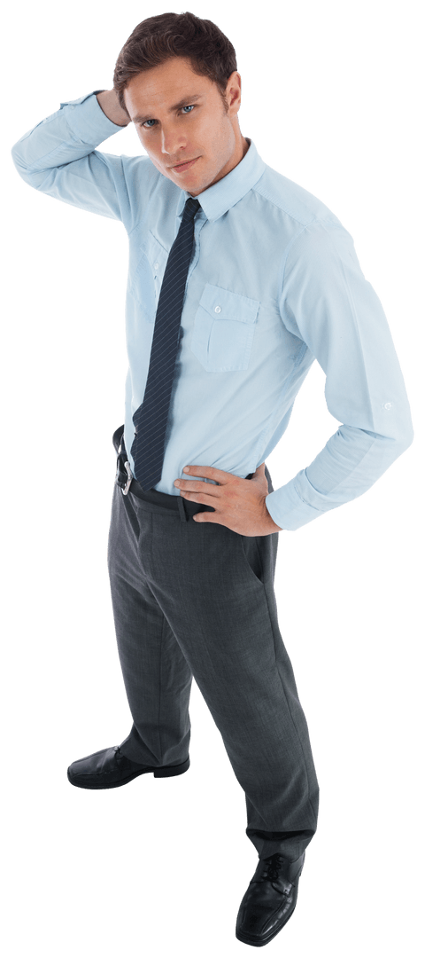 Transparent Confident Businessman Posing with Perfect Posture Close Up