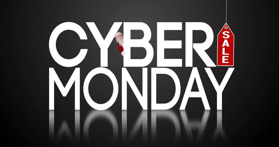 Cyber Monday Sale Advertisement with Santa Hat and Price Tag - Free Images, Stock Photos and Pictures on Pikwizard.com