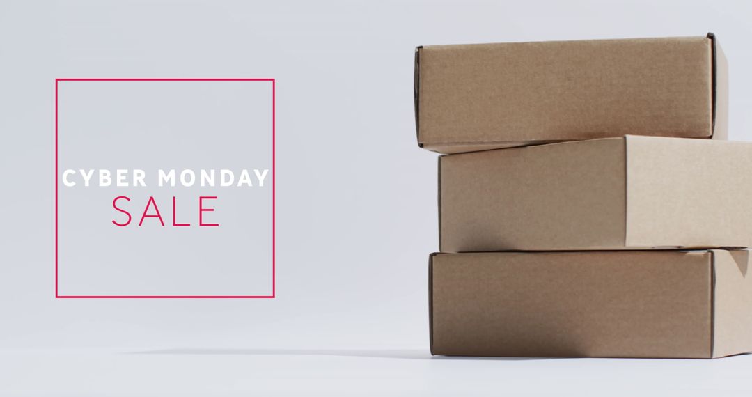 Cyber Monday Sale Banner with Cardboard Boxes Stack