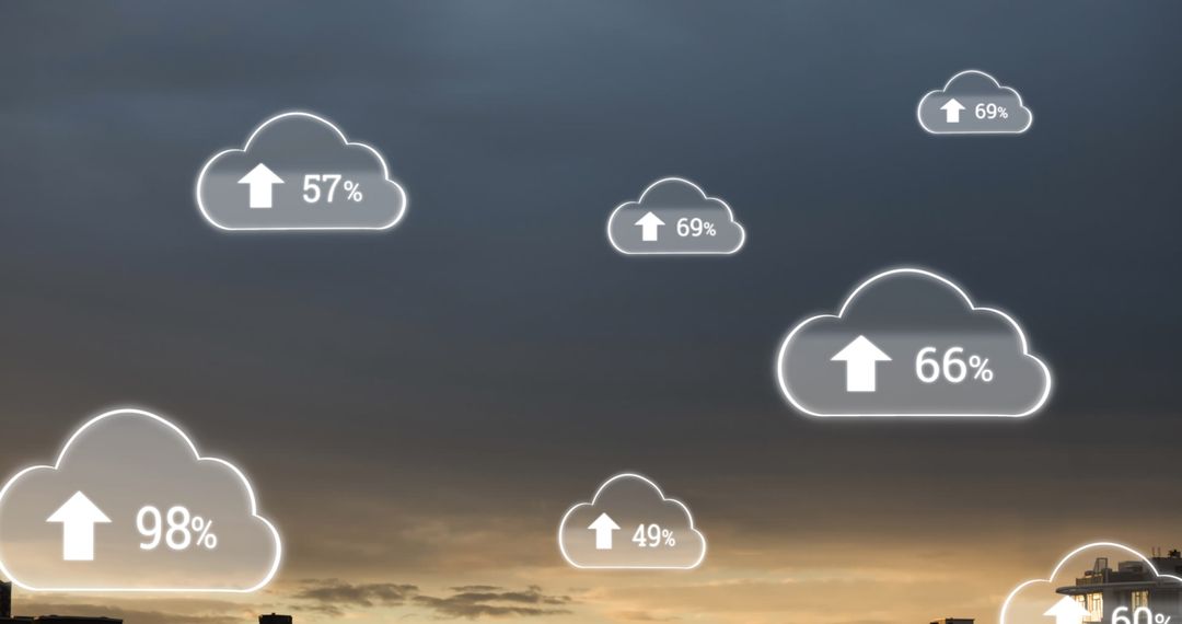 Digital Cloud Interface Over City Skyline Poised in Gray Gloom