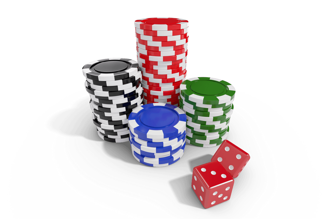 Stack of Transparent Casino Chips with Red Dice