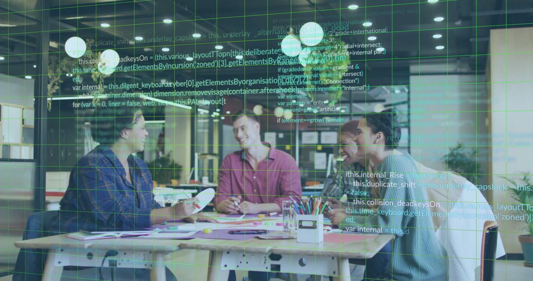 Diverse Team Collaborating on Digital Finance Project in Modern Office